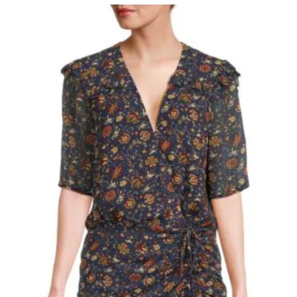 NEW Veronica Beard Dakota Floral Mini Dress Size 4 Ink Blue Chiffon Wrap… - Picture 2 of 10